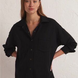 Z Supply WFH Modal Shirt Jacket Snap Black Oversized